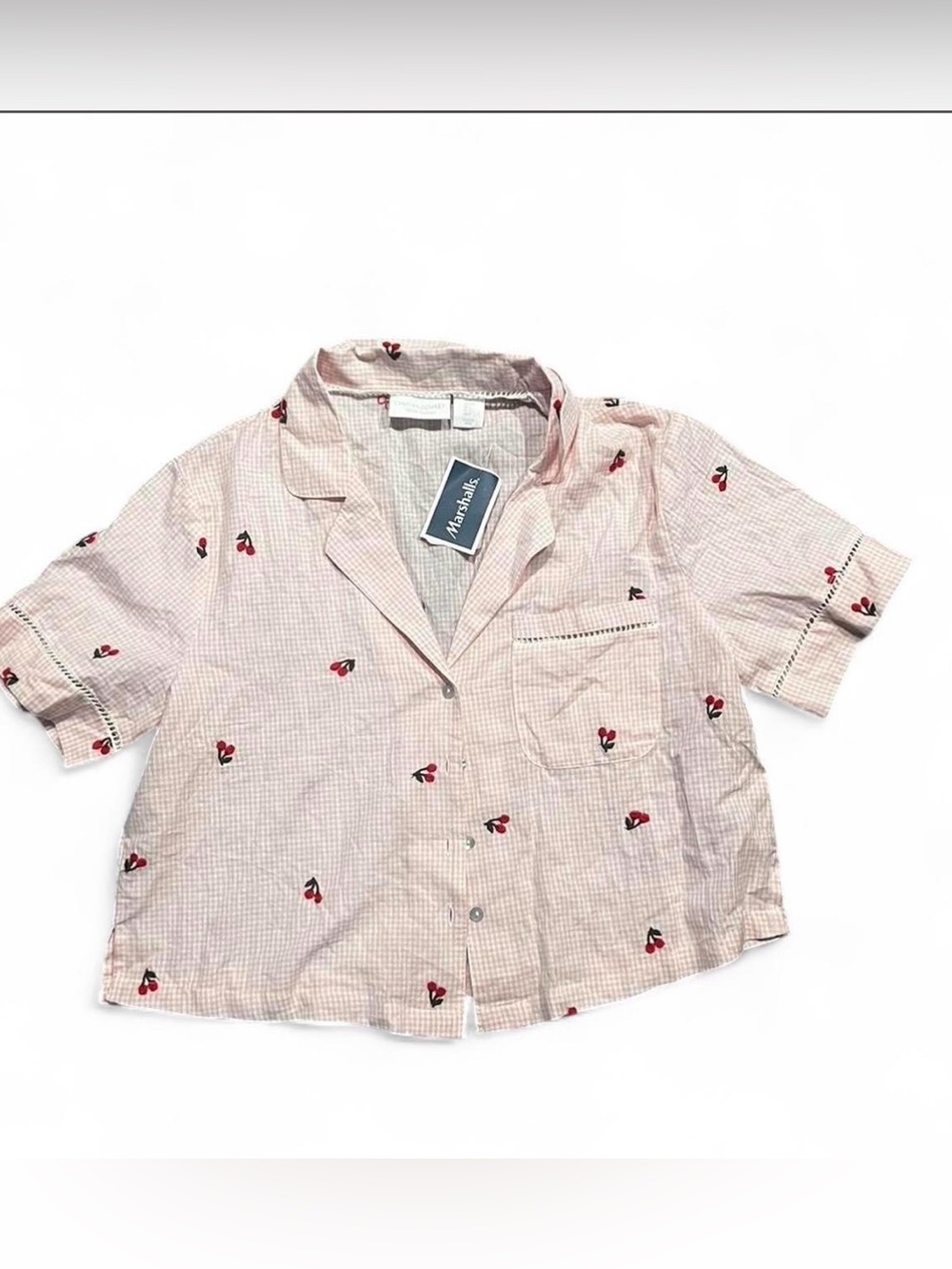 Cynthia Rowley Light Pink Cherry-Print Button Front Shirt 100% cotton